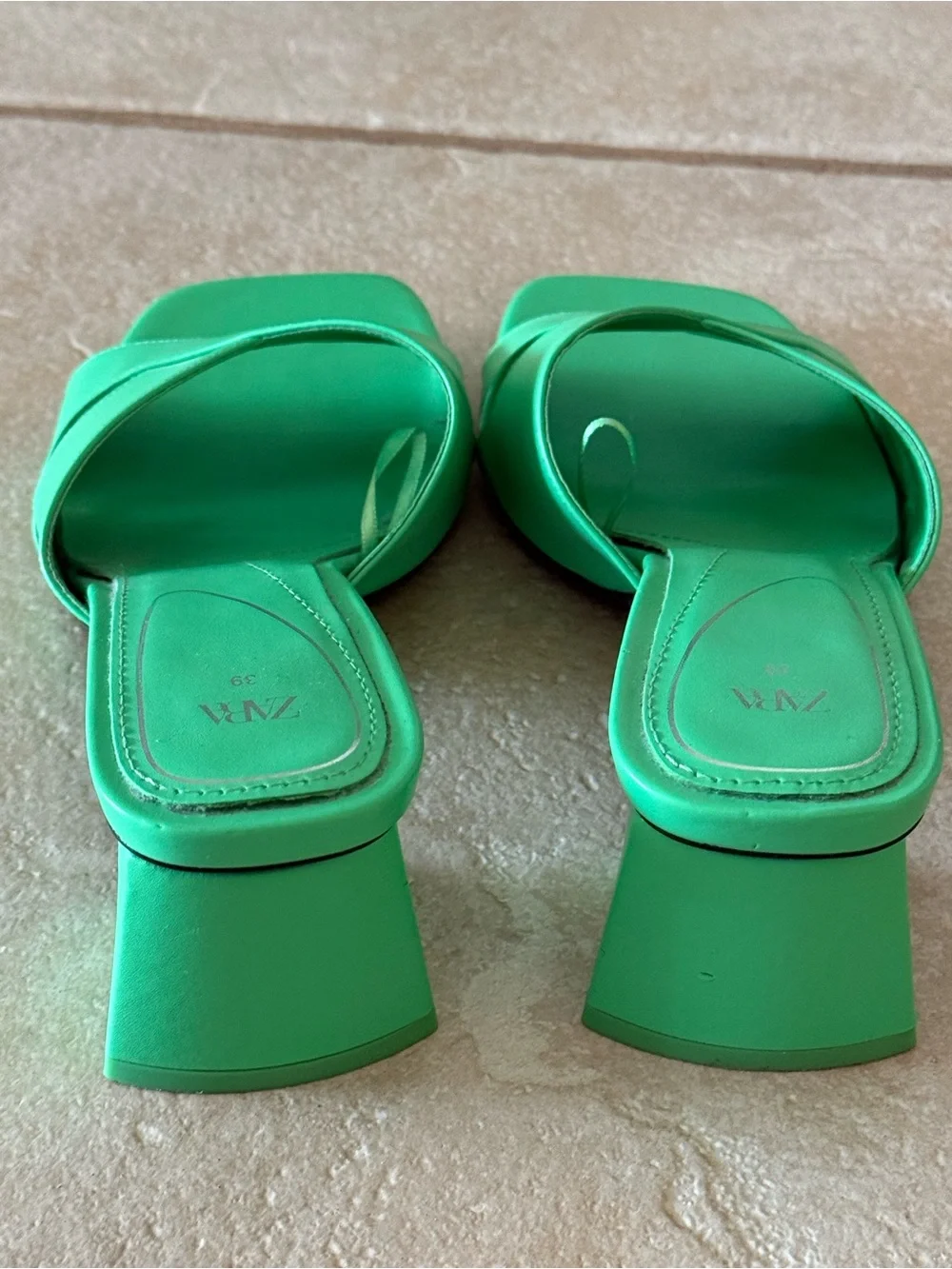 Zara- Green Cross-Strap Slide Sandals - Women's